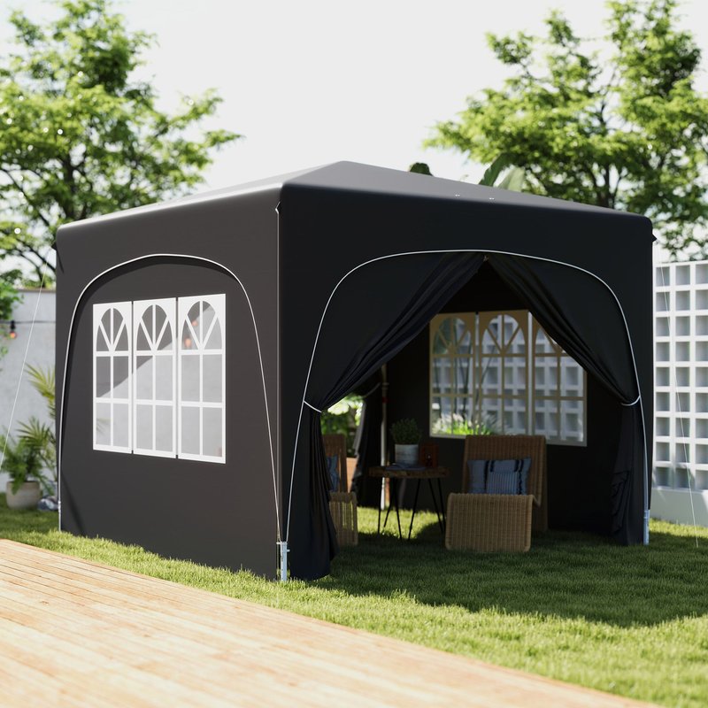 OUTSUNNY 3 x 3(m) UPF50+ Pop Up Gazebo with Sides & Carry Bag, Black