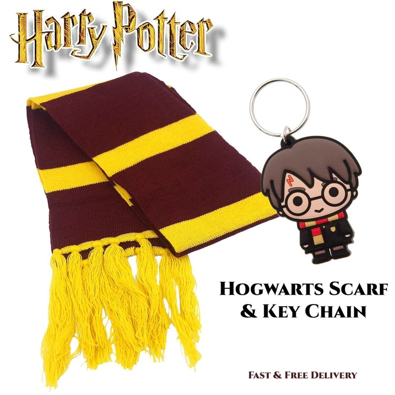 Authentic Harry Potter Hogwarts Scarf and Keychain Set - Must-Have for Fans