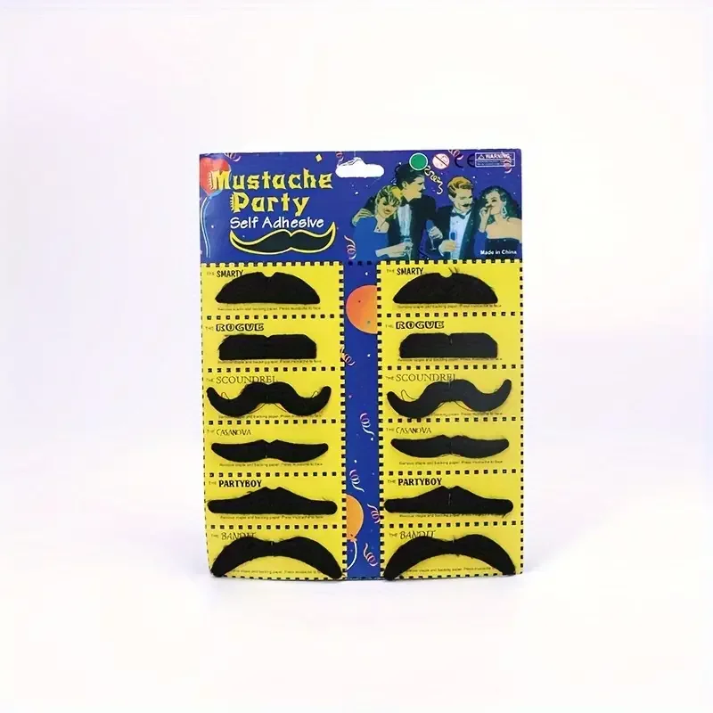 Set of 12 Adult Self Adhesive Moustache For Fancy Dress