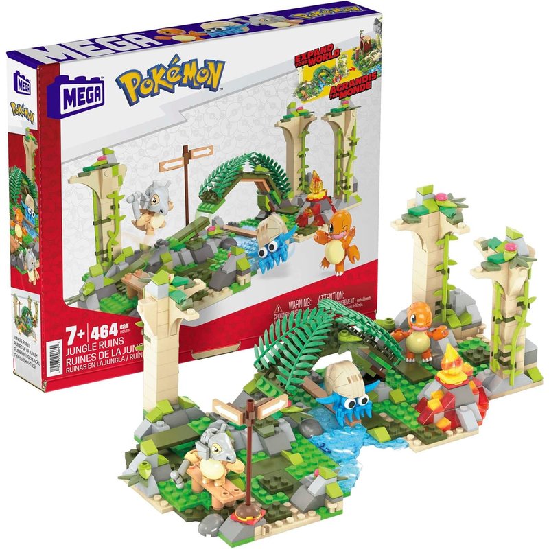 MEGA Pokémon Jungle Ruins building set, Cubone, Charmander and Omanyte figures, x464 compatible bricks