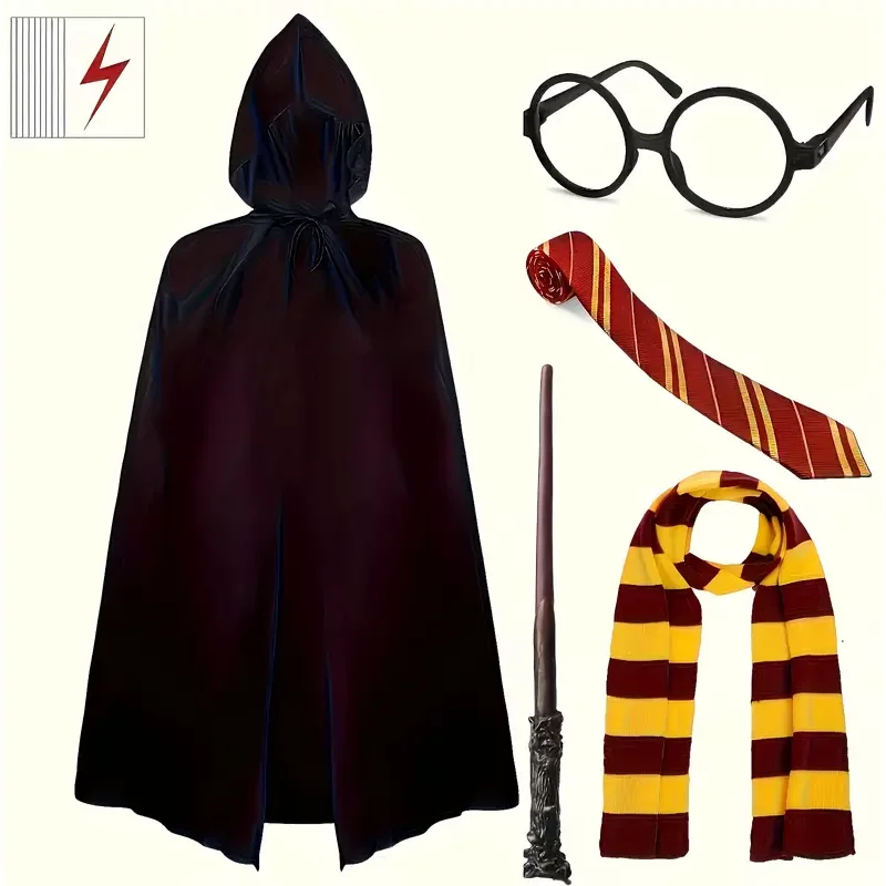 Kids Harry Potter - Wizarding World Costume | Hooded Robe , Magic Wand, Striped Scarf, Glasses & More