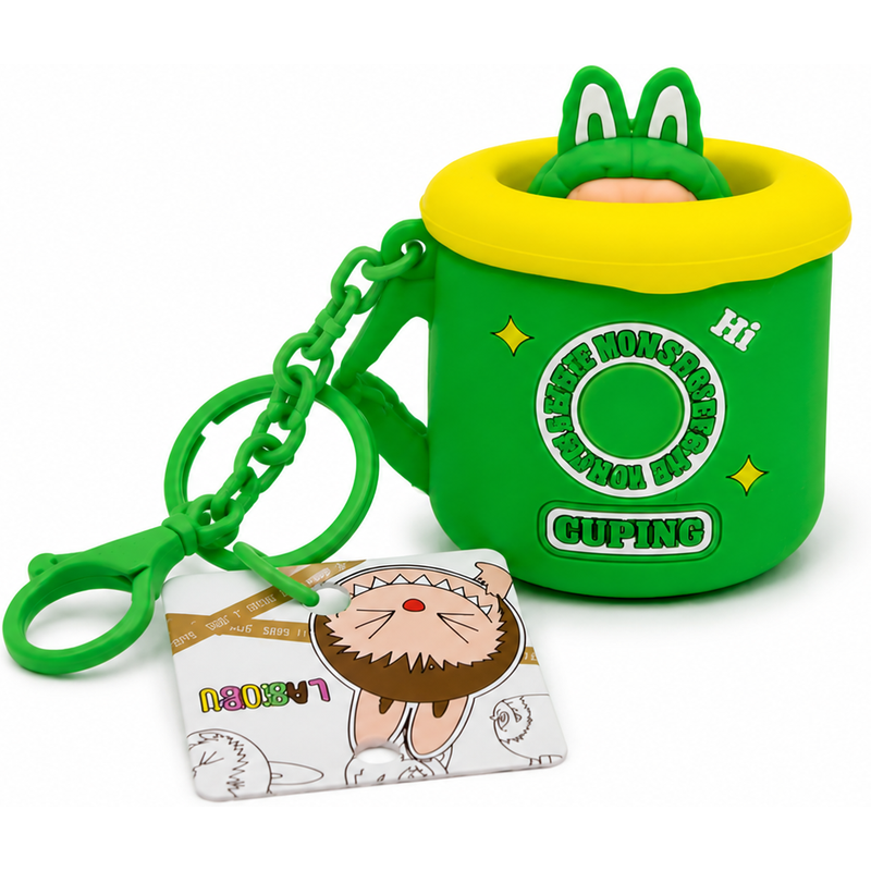 Cute Monster Bunny Pop-Up Keychain – Silicone Pocket Charm with Green Cup