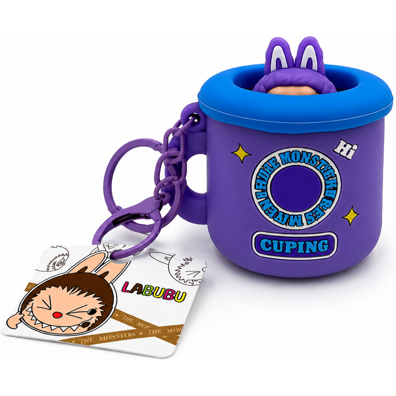 Purple Pop-Up Monster Bunny Keychain – Silicone Squeeze Toy Bag Charm & Key Ring