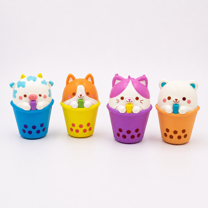Cute Bubble Tea Animal Squishy Toy – Collectible Mini Stress Relief Squeeze Toy