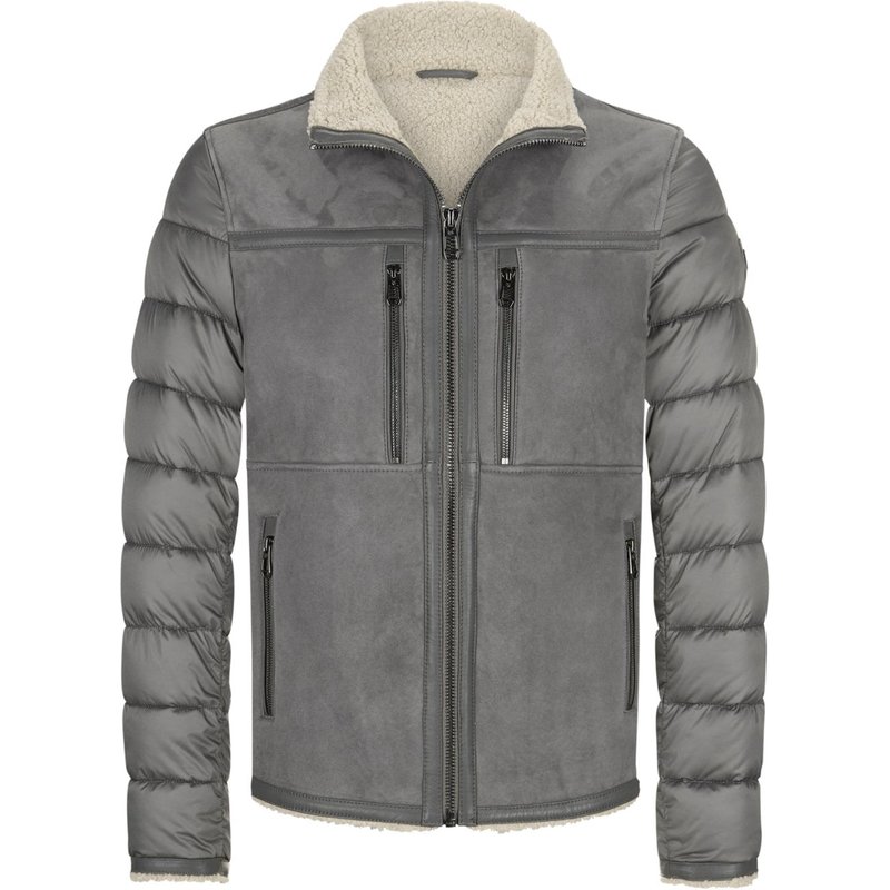 Milestone Velourslederjacke mit gesteppten Ärmeln aus Kontrastmaterial