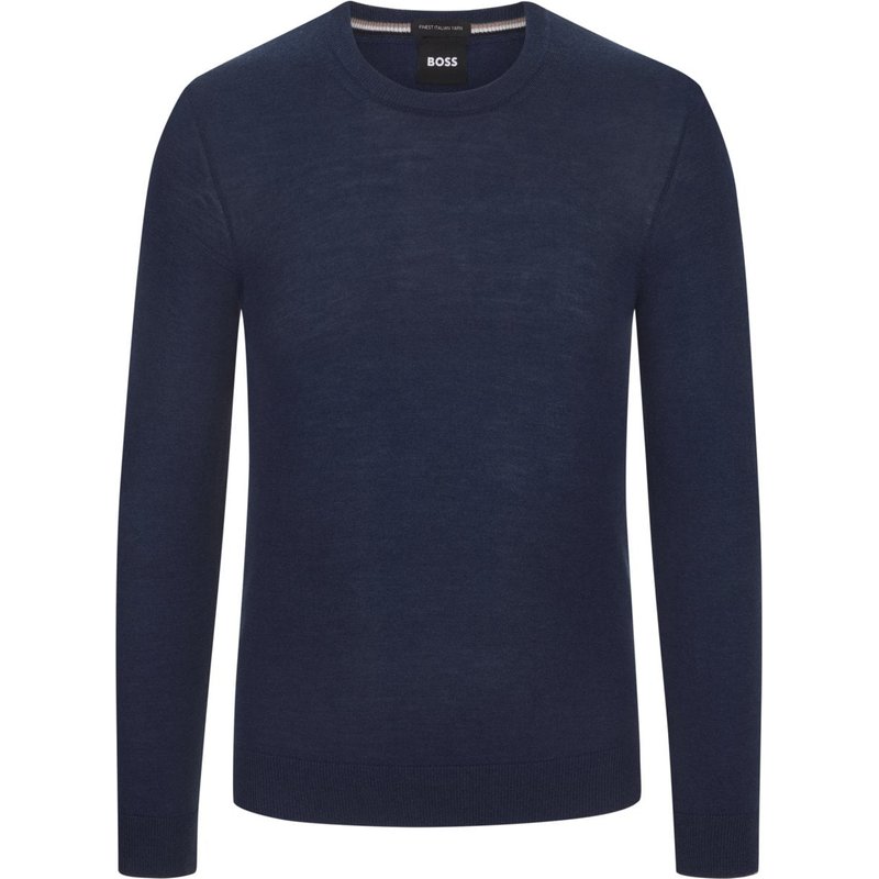 BOSS Pullover aus Schurwolle mit Rundhalsausschnitt
