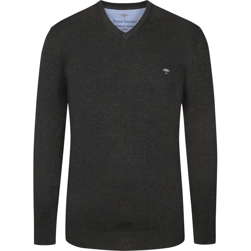 Fynch-Hatton Pullover mit V-Ausschnitt und Logo-Stickerei