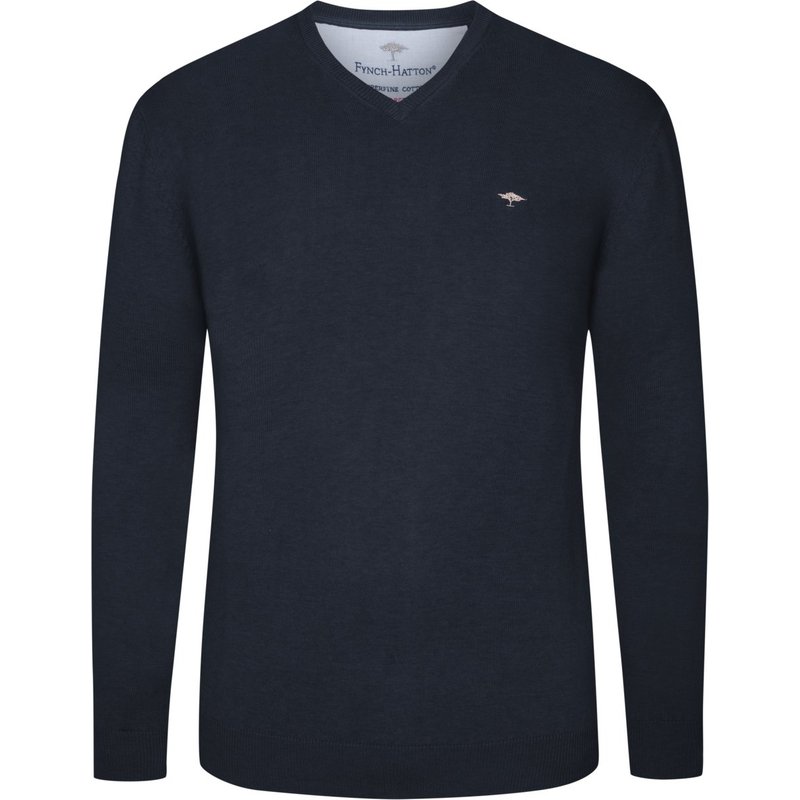 Fynch-Hatton Pullover aus Baumwolle mit V-Ausschnitt, extralang