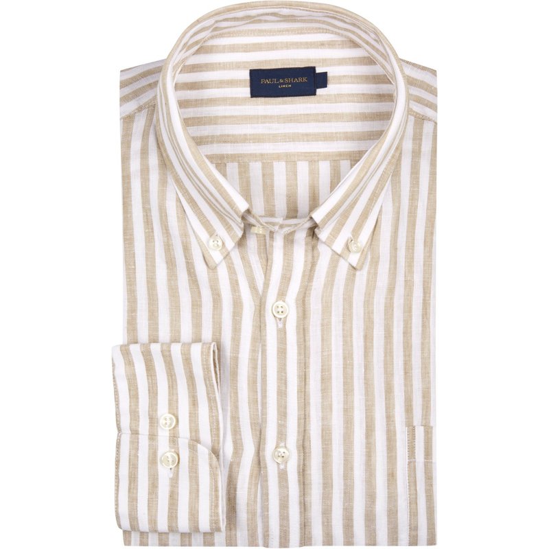 Paul & Shark Leinenhemd mit Streifen und Button Down-Kragen