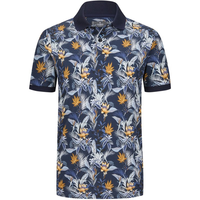 Ragman Piqué-Poloshirt mit floralem Muster, Extralang