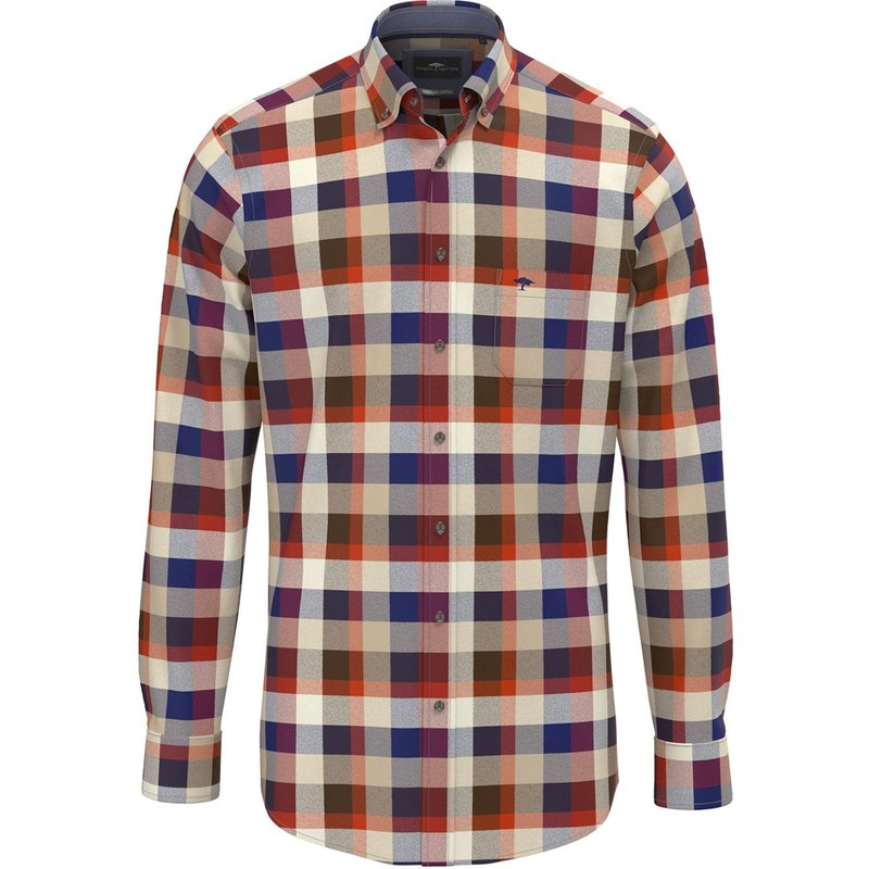 Fynch-Hatton Leichtes Flanellhemd mit Karomuster und Brusttasche