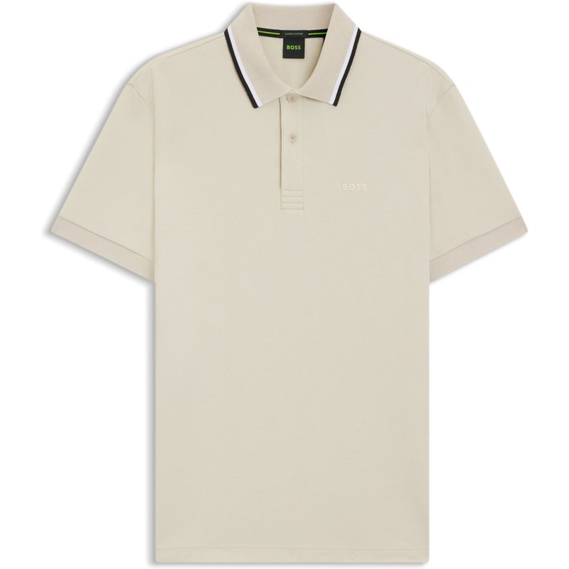 BOSS GREEN Glattes Poloshirt mit gestreiftem Mesh-Kragen