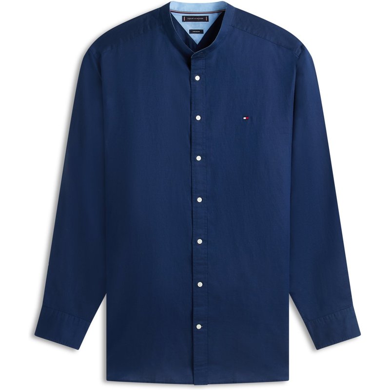 Tommy Hilfiger Hemd aus einem Baumwolle-Leinen-Mix mit Stehkragen