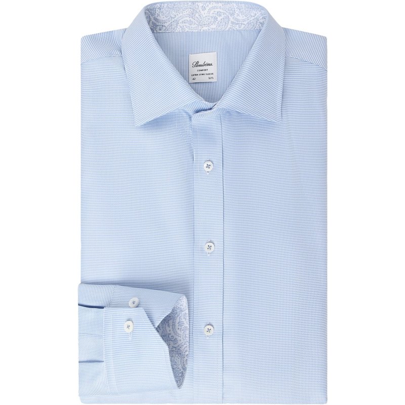 Stenströms Hemd aus Twofold Super Cotton mit Pepitamuster und Ausputz, Extralang