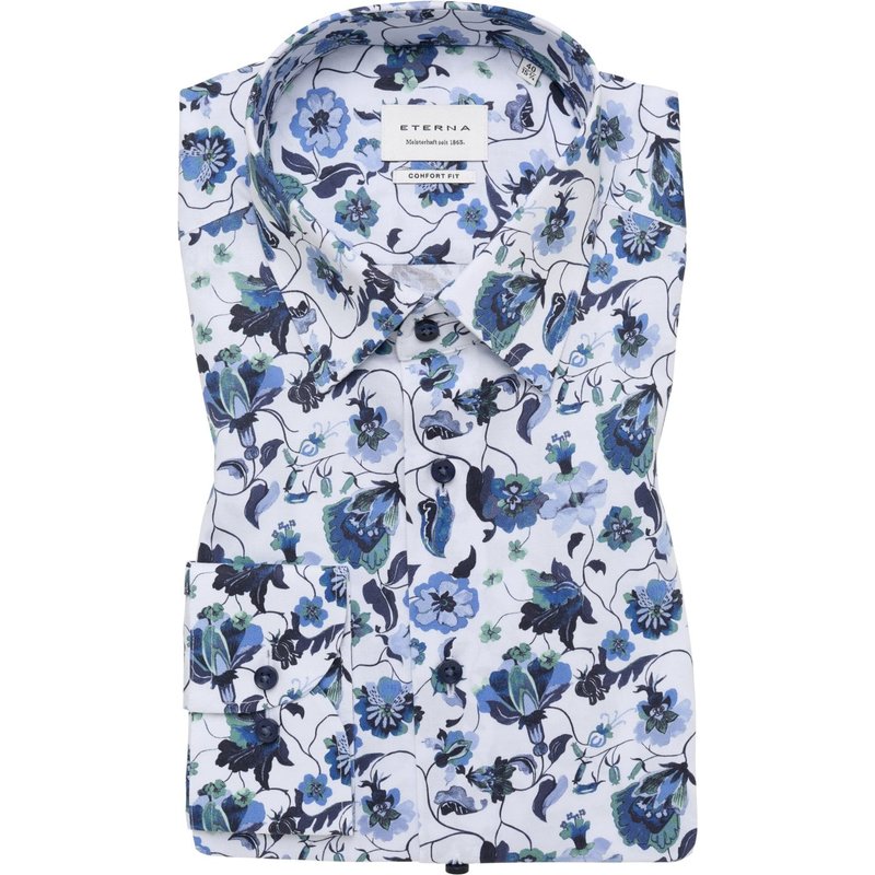 Eterna Bügelfreies Baumwollhemd mit floralem Print, Comfort Fit