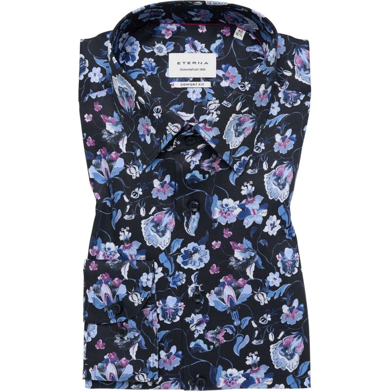 Eterna Bügelfreies Baumwollhemd mit floralem Print, Comfort Fit