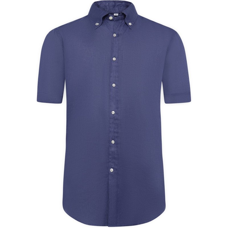 Tom Rusborg Unifarbenes Leinenkurzarmhemd mit Button Down-Kragen