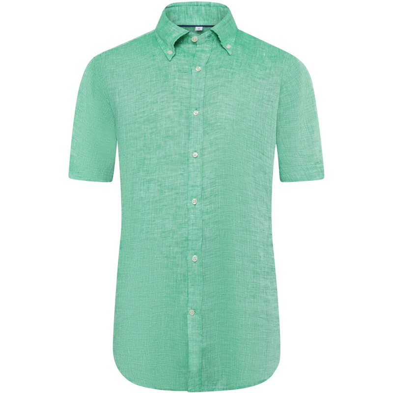 Tom Rusborg Unifarbenes Leinenkurzarmhemd mit Button Down-Kragen