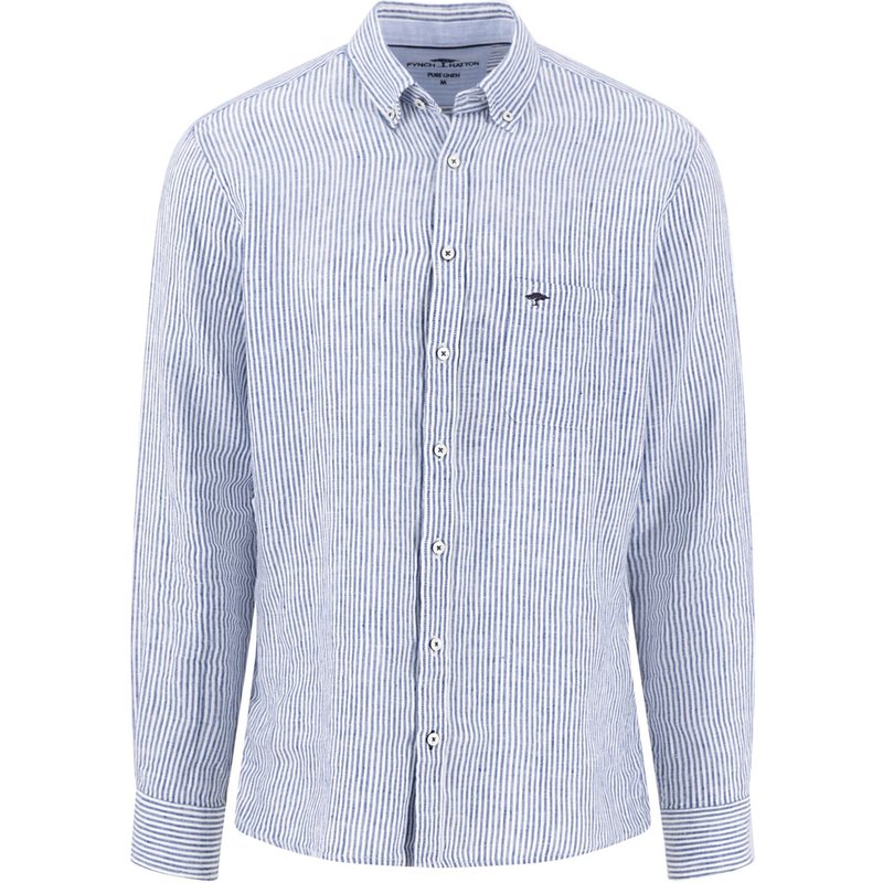 Fynch-Hatton Leichtes Leinenhemd mit Streifen und Button Down-Kragen