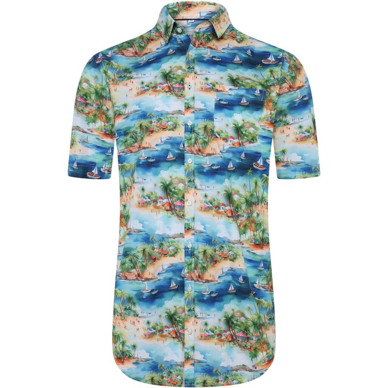 Tom Rusborg Sommerliches Kurzarmhemd aus Baumwolle mit Karibik-Motiven
