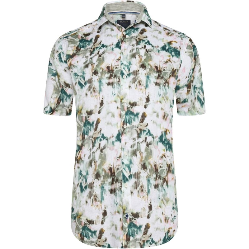 OLYMP Kurzarmhemd aus Leinen mit floralem Print, Casual Fit