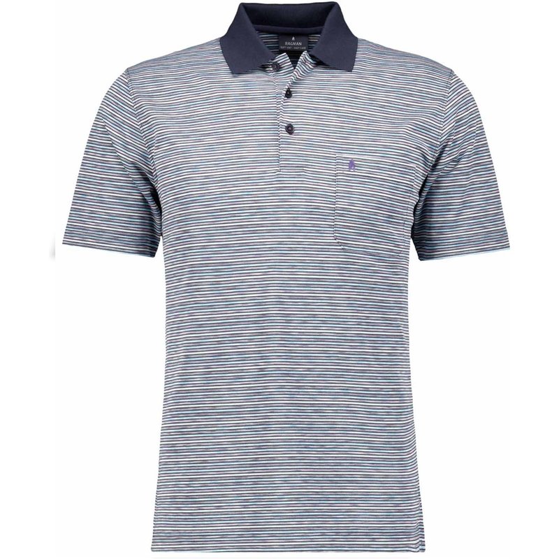 Ragman Jersey-Poloshirt aus einem Baumwoll-Mix mit Ringelmuster
