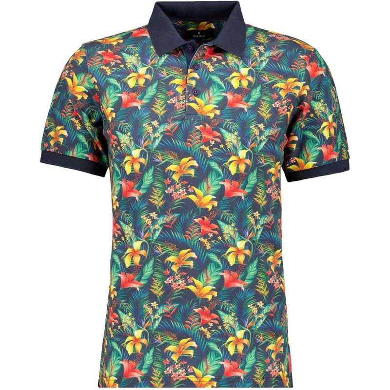 Ragman Extralanges Piqué-Poloshirt mit Stretch und buntem Floral-Print