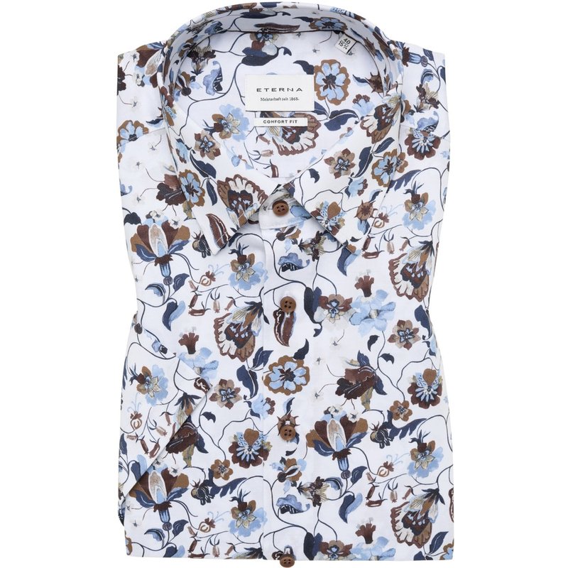 Eterna Bügelfreies Kurzarmhemd mit floralem Print, Comfort Fit