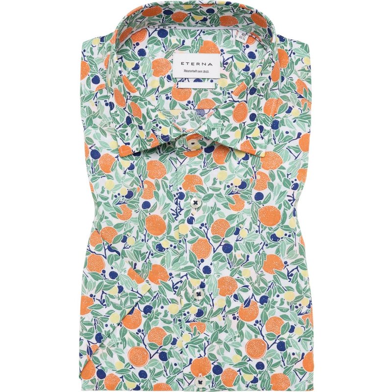 Eterna Kurzarmhemd aus Lyocell und Baumwolle mit Orangen-Print, Comfort Fit