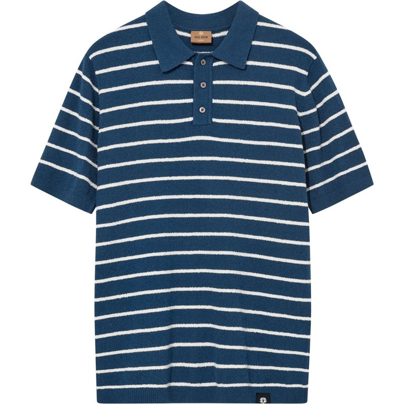 MOS MOSH Gallery Strick-Poloshirt aus einem Bouclé-Baumwoll-Mix mit Ringel