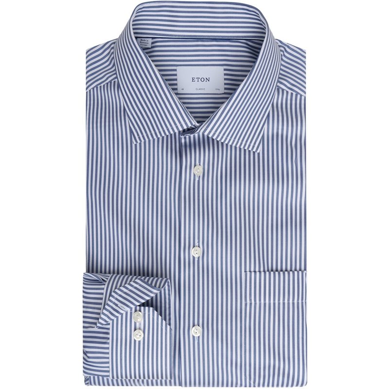 Eton Gestreiftes Twill-Hemd aus Baumwolle mit Brusttasche, Classic Fit
