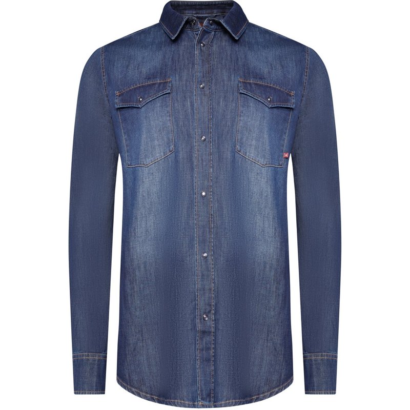 MOS MOSH Gallery Circle Denim-Hemd mit Brusttaschen und Druckknopfleiste