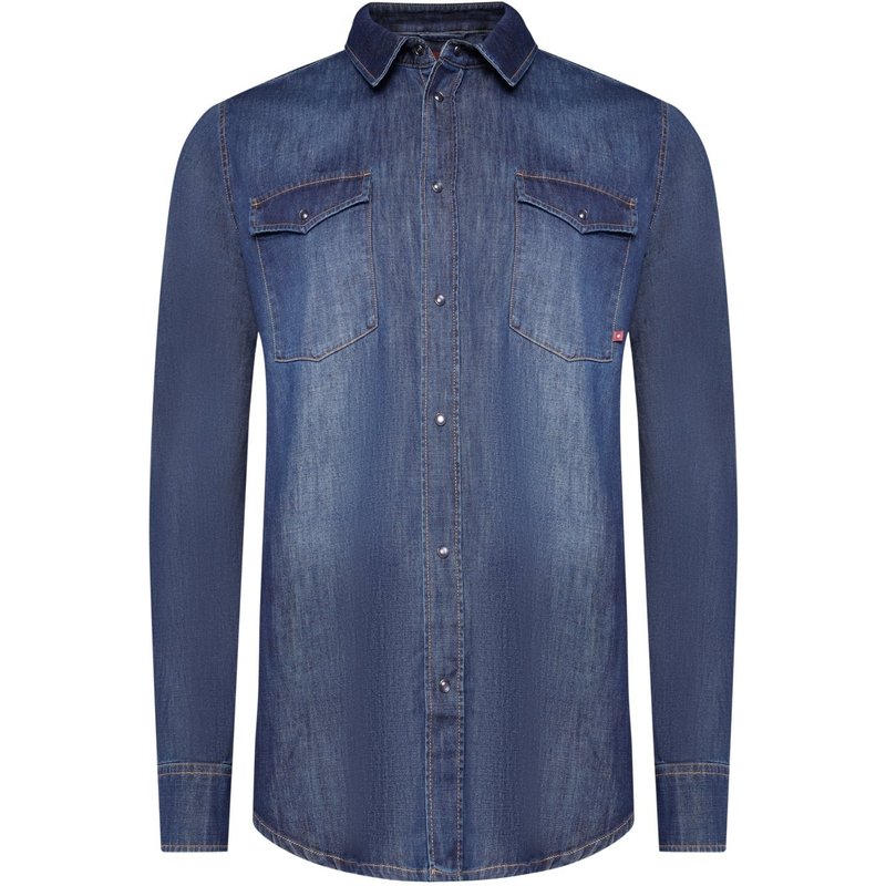 MOS MOSH Gallery Extralanges Circle Denim-Hemd mit Brusttaschen und Druckknopfleiste