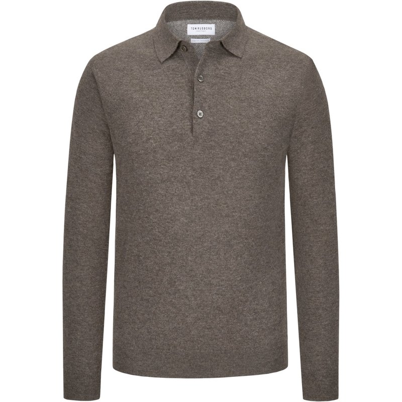 Tom Rusborg Gestricktes Langarm Poloshirt aus feiner Merinowolle