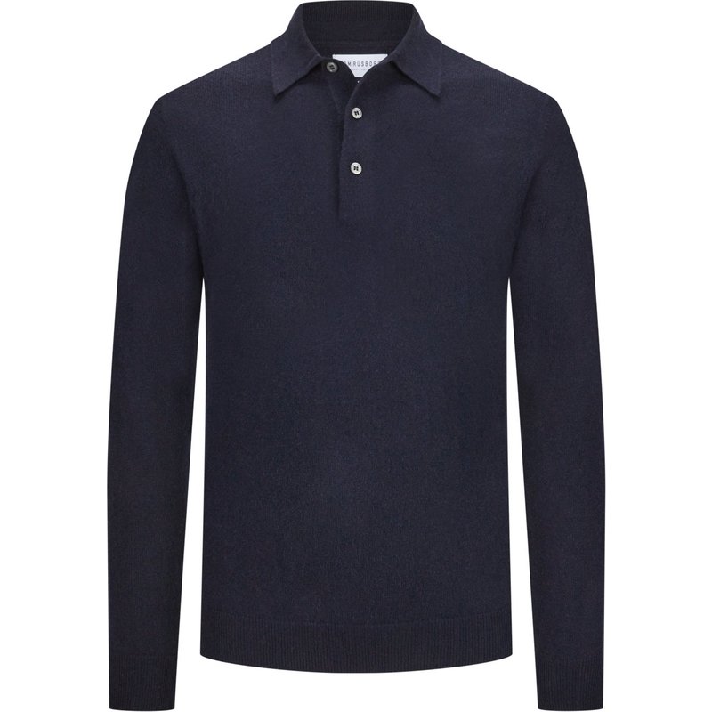 Tom Rusborg Gestricktes Langarm Poloshirt aus feiner Merinowolle