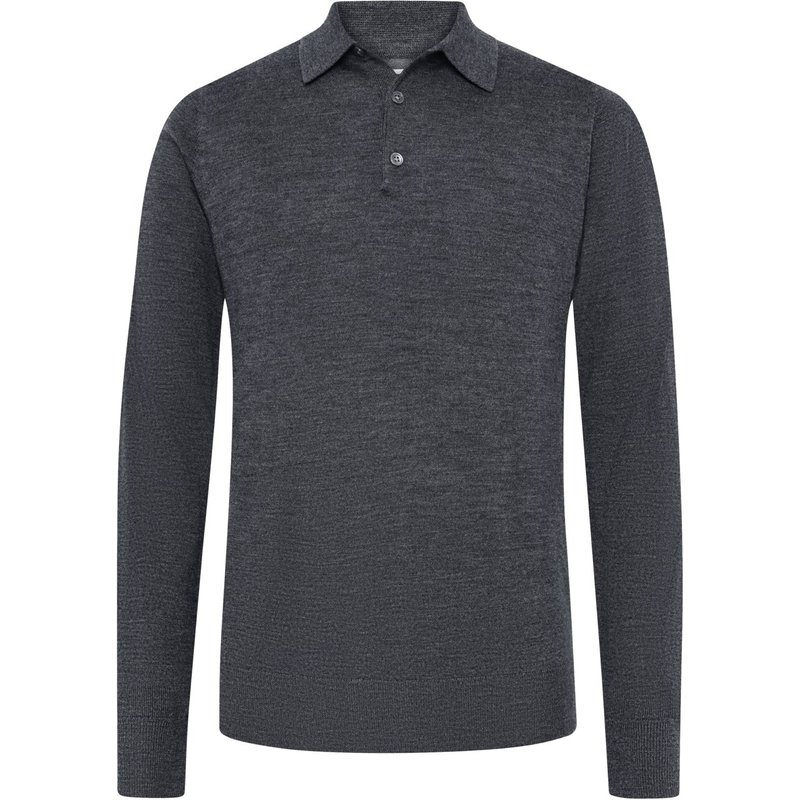 Tom Rusborg Gestricktes Langarm Poloshirt aus feiner Merinowolle
