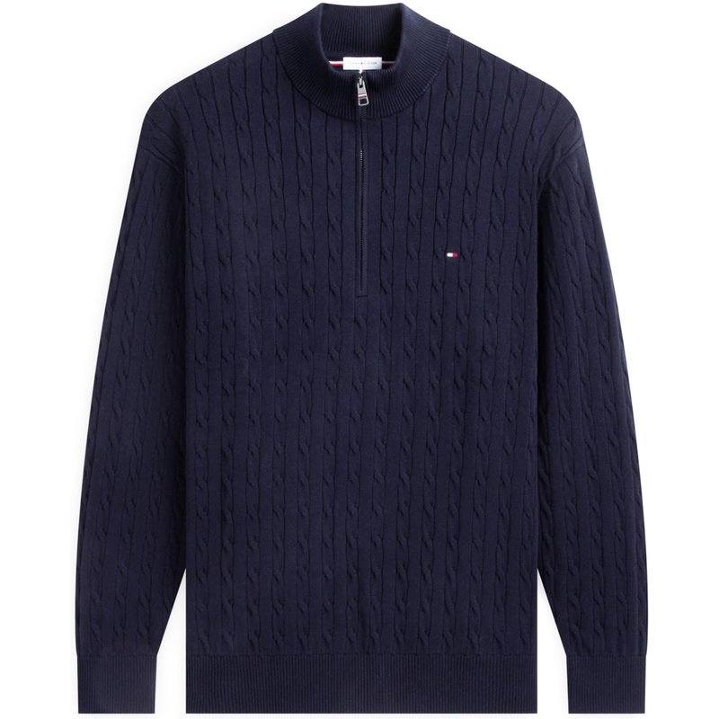 Tommy Hilfiger Strick-Troyer aus Baumwolle mit Zopfmuster und Logo-Stickerei