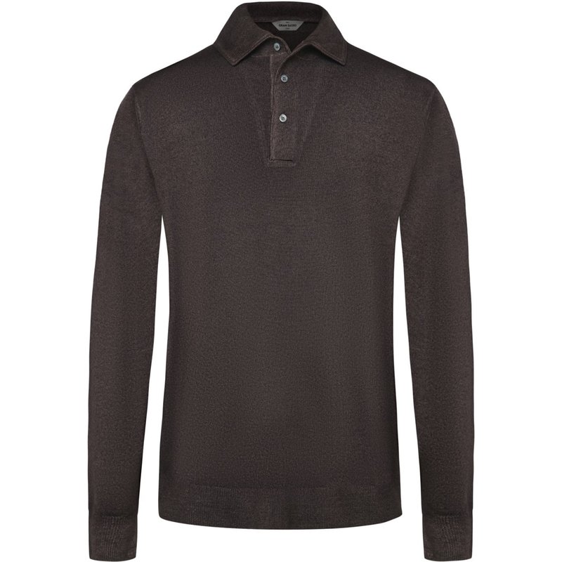 Gran Sasso Langarm-Poloshirt in Glattstrick aus Merinowolle