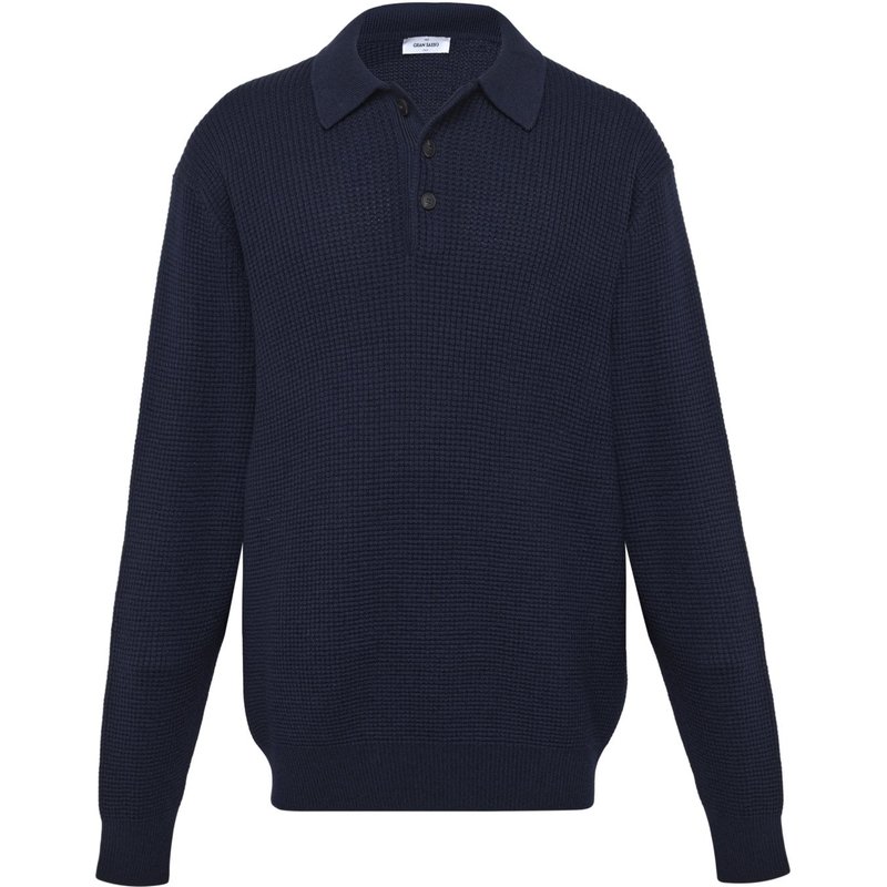 Gran Sasso Langarm-Strick-Poloshirt aus softer Merinowolle mit Wabenstruktur