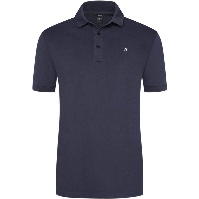 Replay Unifarbenes Piqué-Poloshirt mit Initial-Stickerei