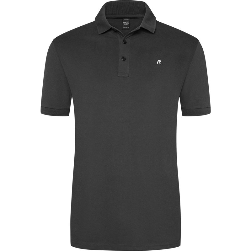 Replay Unifarbenes Piqué-Poloshirt mit Initial-Stickerei