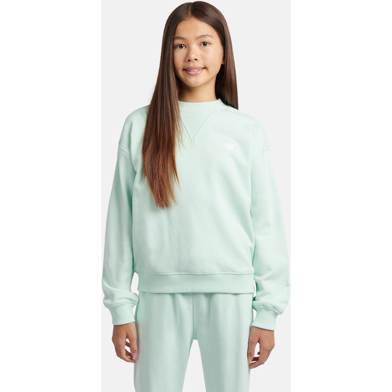 Levně Dětská mikina New Balance LAKG0055COJ – mátové