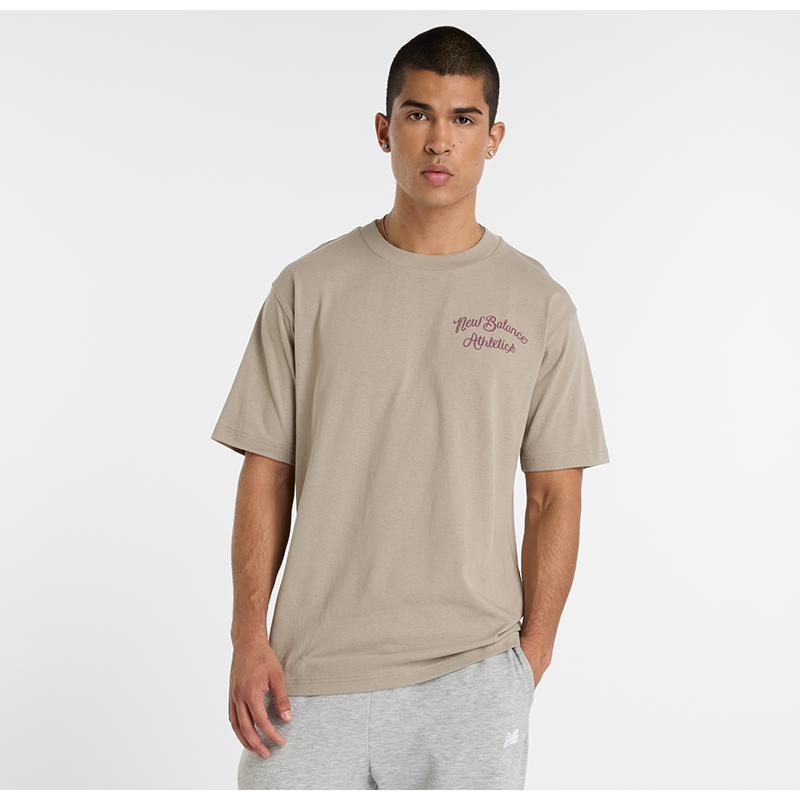 Levně Pánské tričko New Balance MT43556ADS – béžové