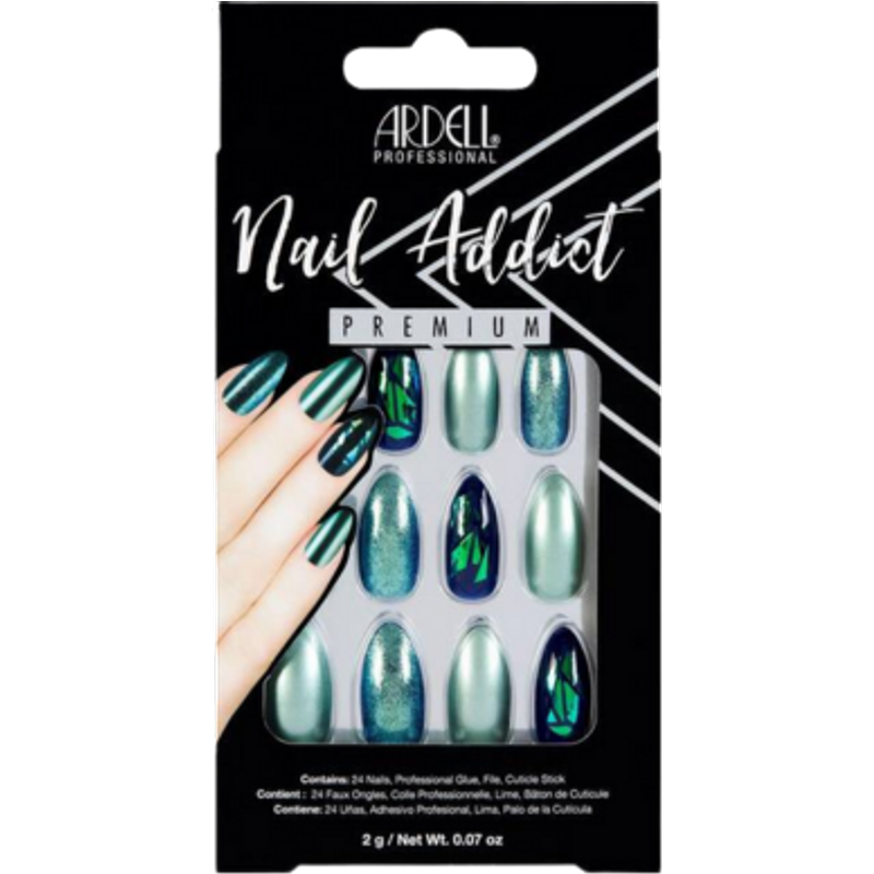 Ardell Nail Addict Green Glitter Chrome Konstgjorda naglar - 24 st