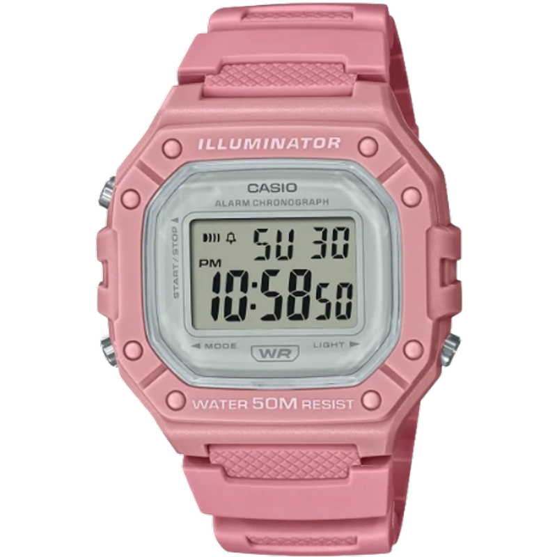 Casio Youth W-218HC-4AVDF Fyrkantig Digital Klocka för Dam med Pastellrosa Resinarmband