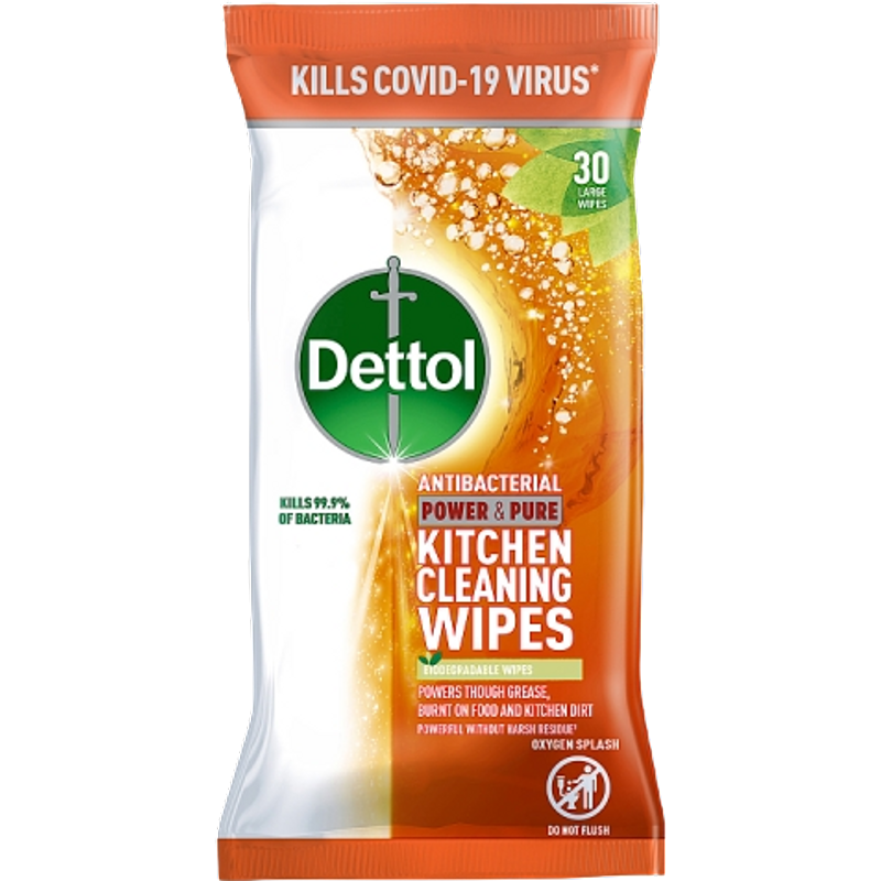 Dettol Antibakteriella Power & Pure Rengöringsservetter För Köket - 30 st