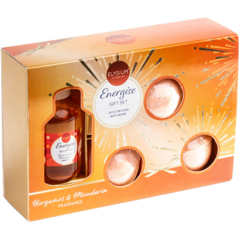 Elysium Spa Energise Bergamot & Mandarin Doftdiffuser med Pinnar & Badbomb Presentset