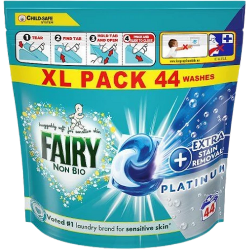 Fairy Platinum Non-Bio Tvättkapslar Med Extra Fläckborttagning - 44 st