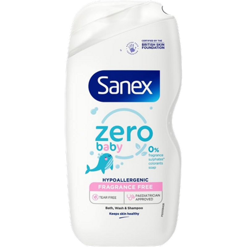 Sanex Zero% Hypoallergenic Fragrance Free Baby Bath Foam & Shampoo – 450 ml