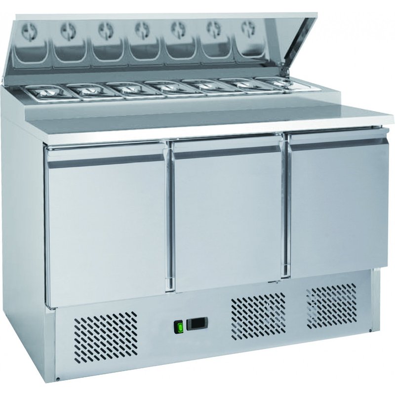 Chefsrange SP316 - 3 Door Prep Counter - 8 X 1/6Gn Containers